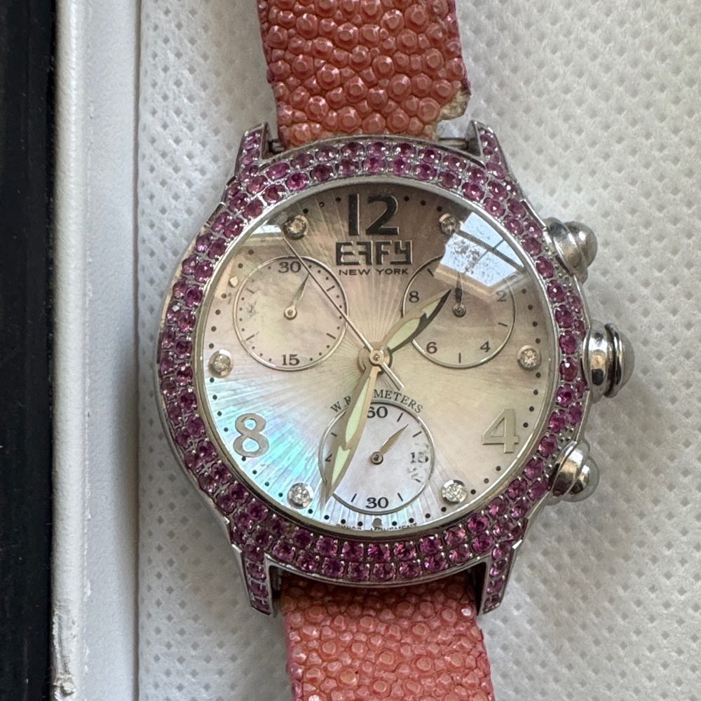 Effy Pink Sapphire & Diamond & Stingray Leather Strap womens Watch
